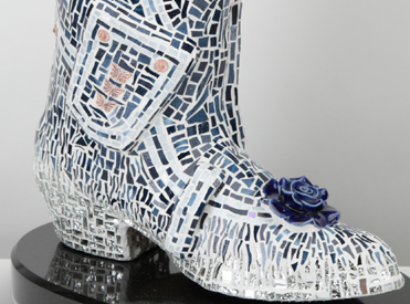 Blue Jean Baby boot sculpture, right 